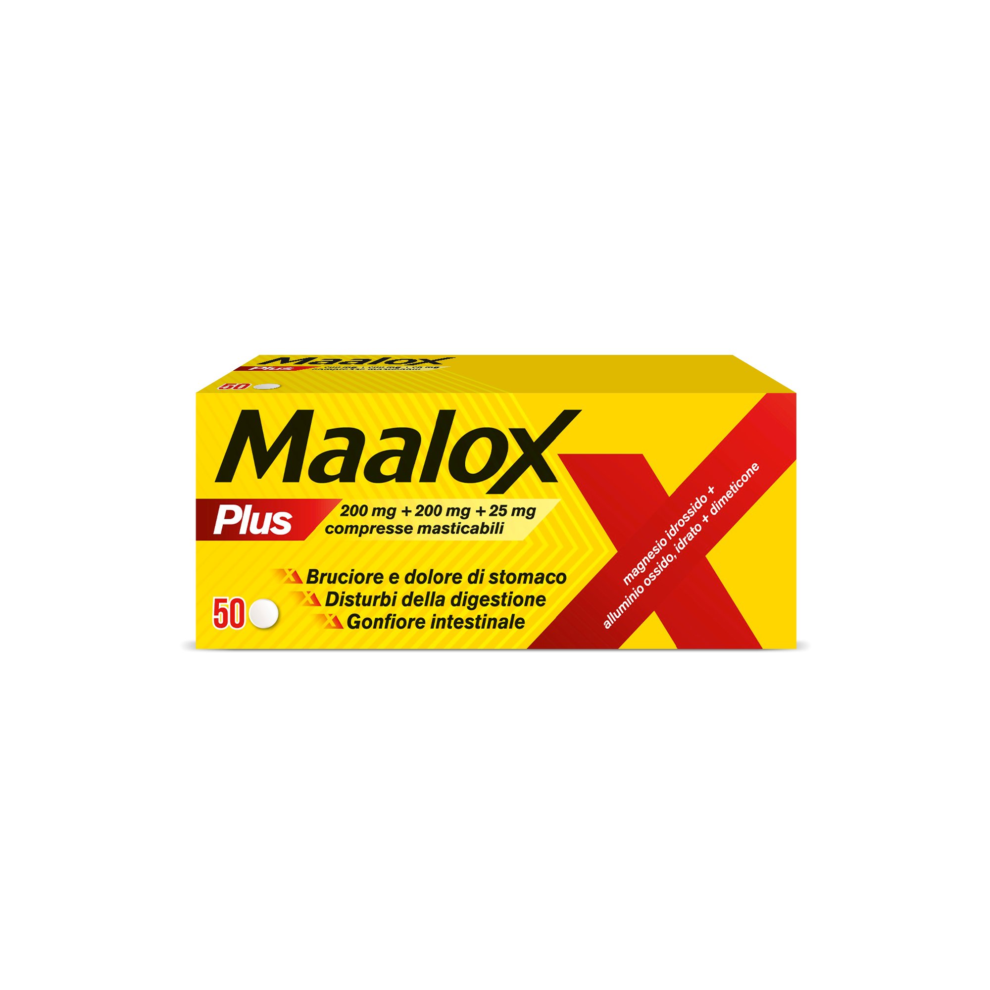 MAALOX PLUS 200 MG + 200 MG + 25 MG COMPRESSE MASTICABILI 50 COMPRESSE