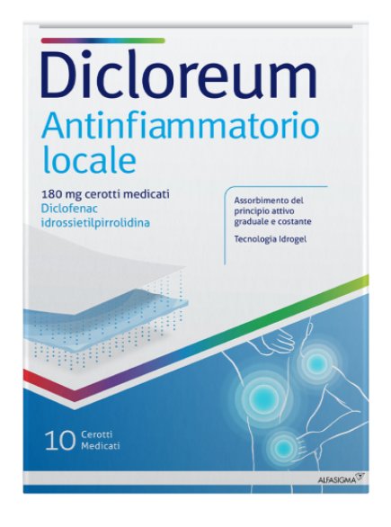 DICLOREUM ANTINFIAMMATORIO LOCALE 180 MG CEROTTI MEDICATI 180 MG CEROTTO MEDICATO, 10 CEROTTI
