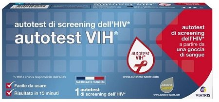 AUTOTEST VIH SCREENING DELL%27HIV CONTIENE 1 AUTOTEST + SOLUZIONE + BISTURI + CEROTTO + GARZA + SALVIETTA DISINFETTANTE