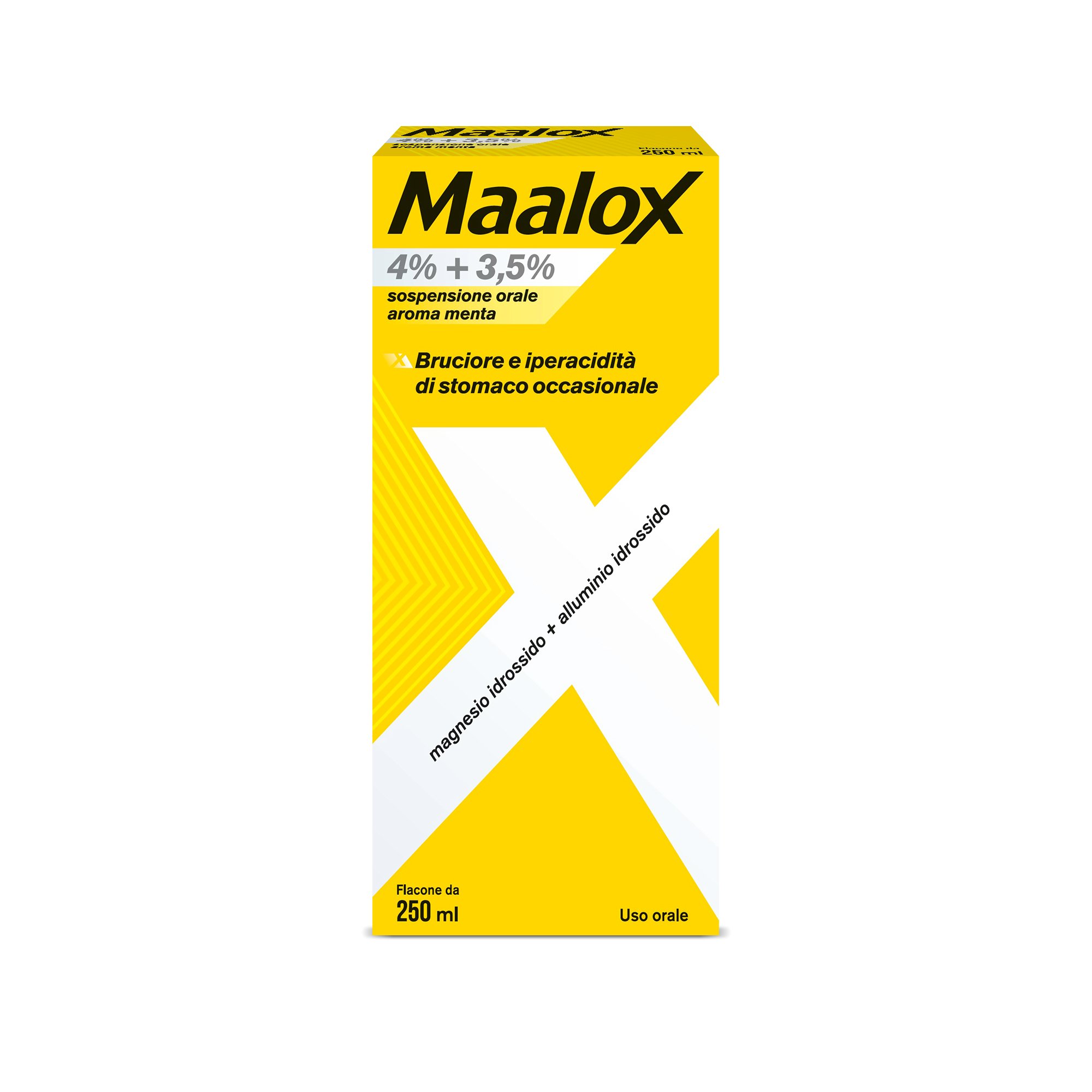MAALOX 4% + 3,5% SOSPENSIONE ORALE AROMA MENTA 4% + 3,5% SOSPENSIONE ORALE AROMA MENTA FLACONE IN PET DA 250 ML MAALOX 4% + 3,5% SOSPENSIONE ORALE AROMA MENTA 4% + 3,5% SOSPENSIONE ORALE AROMA MENTA FLACONE IN PET DA 250 ML