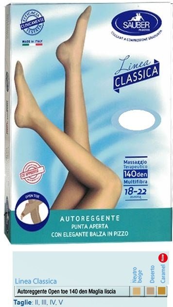 SAUBER AUTOREGGENTE OPEN TOE MAGLIA LISCIA 140 DEN COLORE NEUTRO BEIGE TAGLIA 5 LINEA CLASSICA