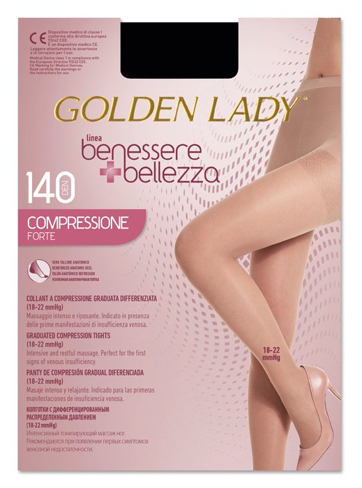 COLLANT GOLDEN LADY BENESSERE + BELLEZZA 140 DENARI COMPRESSIONE FORTE 18-22 MMHG NERO M