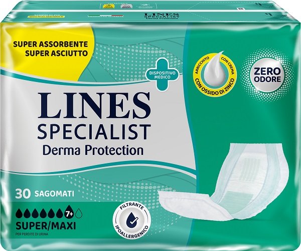 PANNOLONE PER INCONTINENZA LINES SPECIALIST DERMA SAGOMATO SUPER+ 30 PEZZI