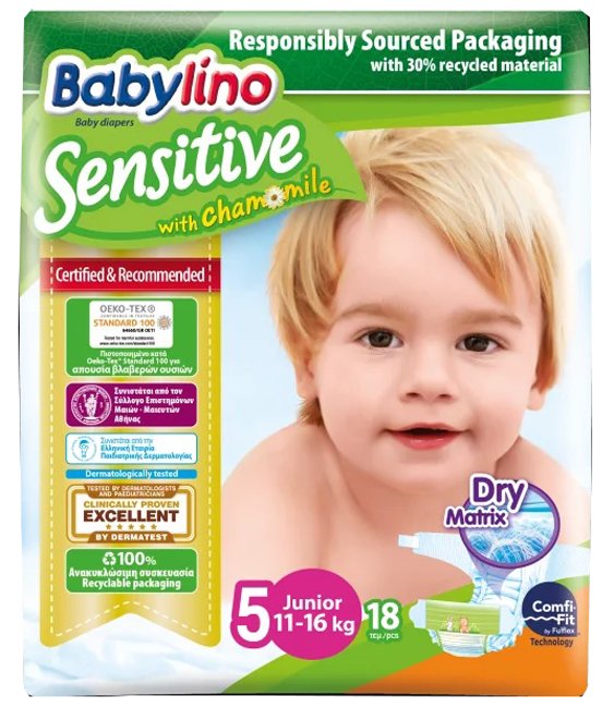 BABYLINO SENSITIVE VALUE PANNOLINI RISPARMIO TAGLIA 5+ JUNIOR PLUS 11-16KG 44 PEZZI