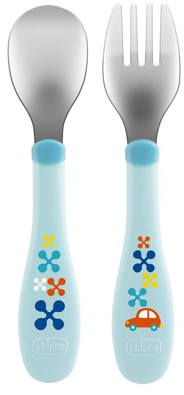CHICCO POSATE INOX 18M+ AZZURRO/VERDE
