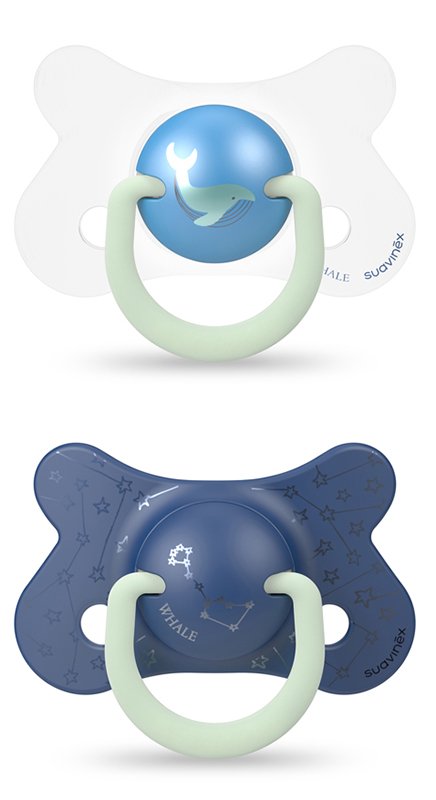 SUAVINEX NIGHT & DAY SUCCHIETTO IN SILICONE 4/18 MESI BALENA AZZURRA 2 PEZZI
