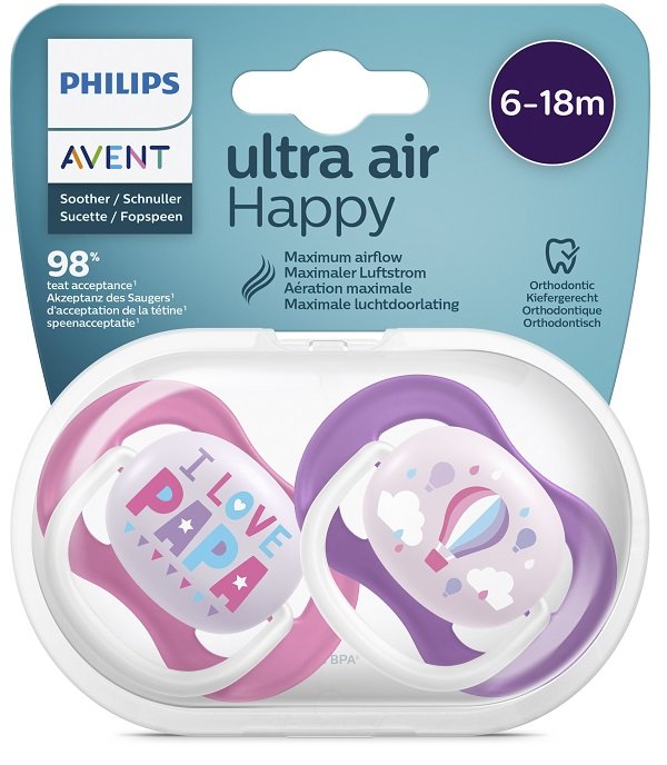 AVENT ULTRA AIR TETTARELLA ORTODONTICA PAPA/BALLOON 0/6 MESI 2 PEZZI