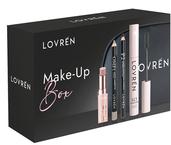 LOVREN BEAUTY BOX MAKE-UP 1 MASCARA M3 + 1 MATITA OCCHI P2 + 1 MATITA OMBRETTO OMP1 + 1 LIPSTICK BALM COLOR BOOST NUDE LB1