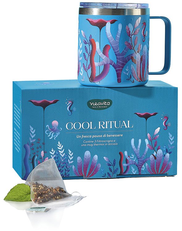 NEAVITA COFANETTO TWICE 3 FILTROSCRIGNO LIME SAMBUCO + 1 MUG THERMOS 330 ML AZZURRO
